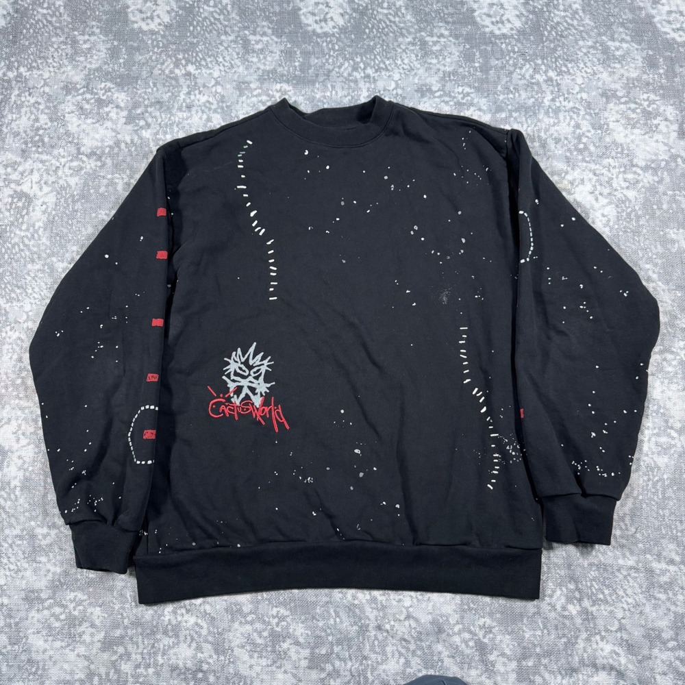 Cactus Jack Sweatshirt Mens L Black Travis Scott Cactus World Splatter Graphic